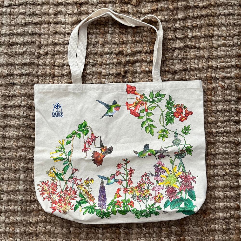 Botanical Hummingbird Canvas Tote Sarah P Duke Gardens Floral & Bird NWOT